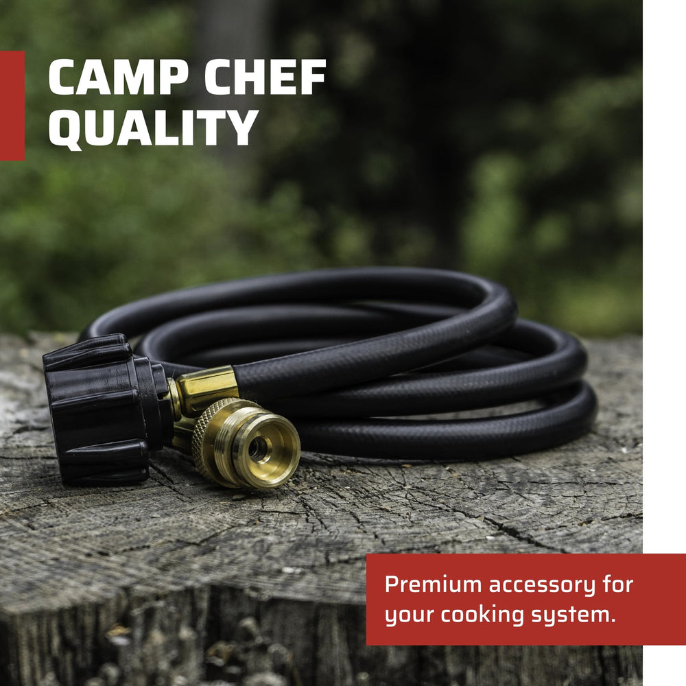 Camp Chef hose connection detail with heavy-duty fittings for leak prevention