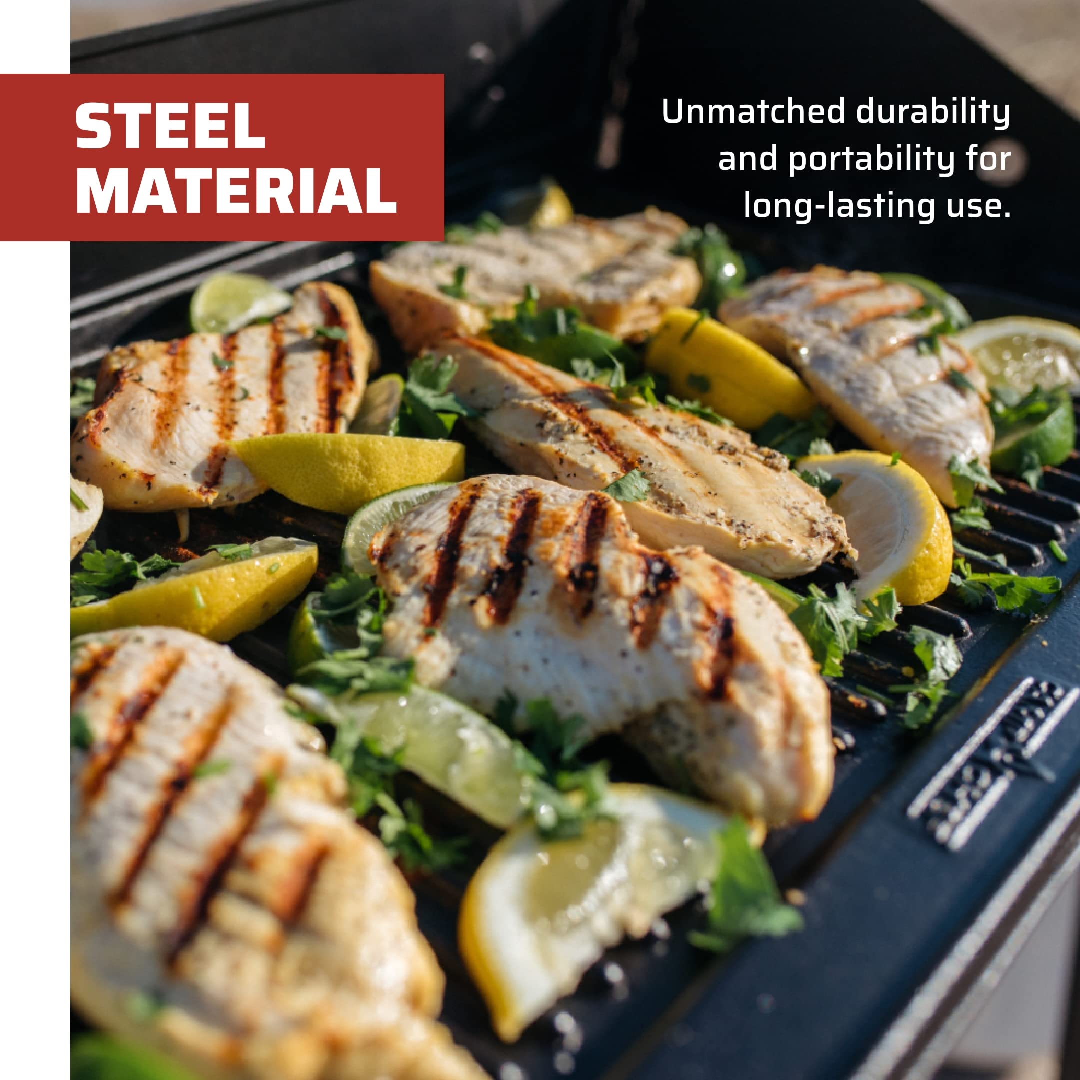 Camp Chef lifestyle shot cooking breakfast outdoors showing versatility and convenience benefit