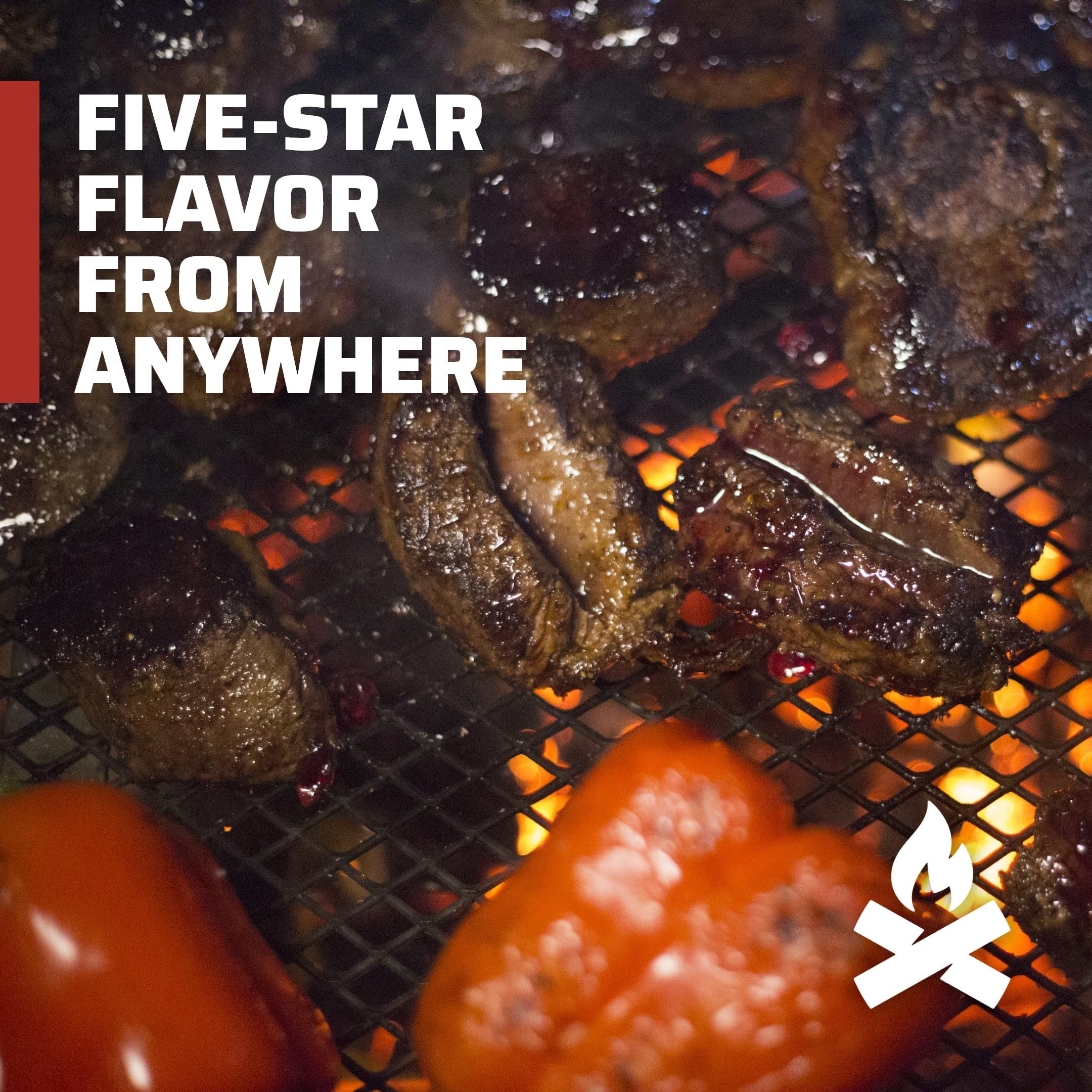 Camp Chef Lumberjack in a firepit lifestyle scene showing outdoor meal preparation ease