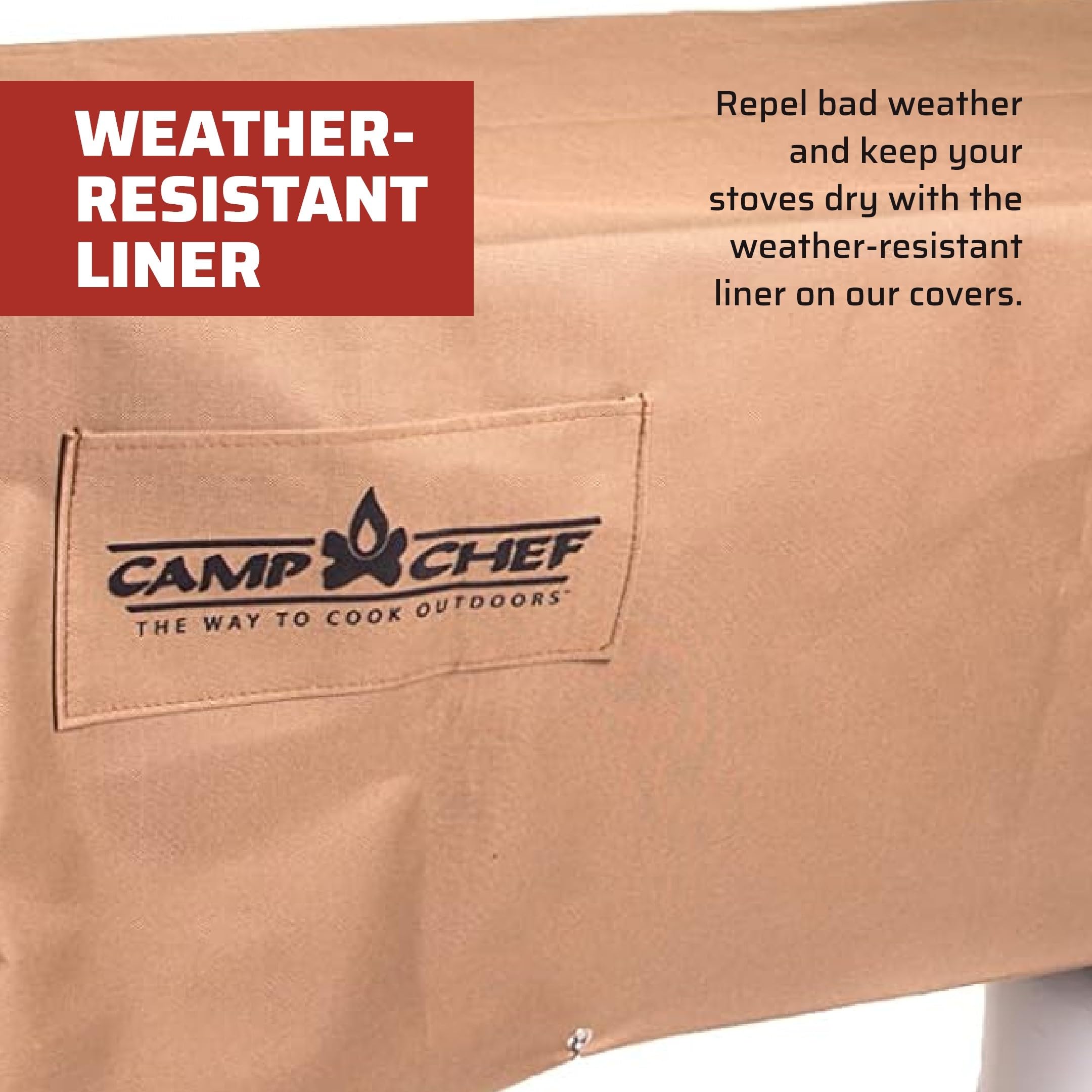 Camp Chef close-up of bungee hook fastening to prevent wind lift