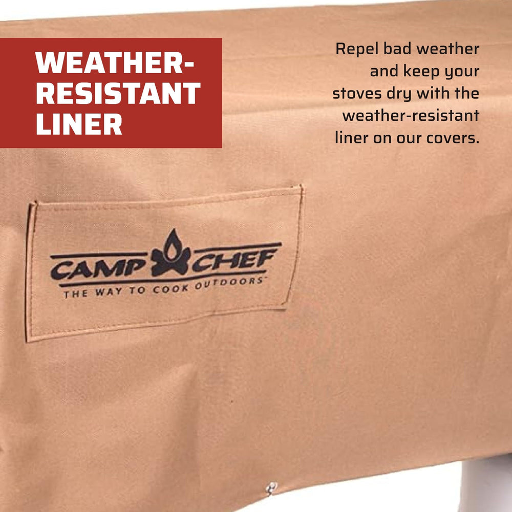Camp Chef close-up of bungee hook fastening to prevent wind lift