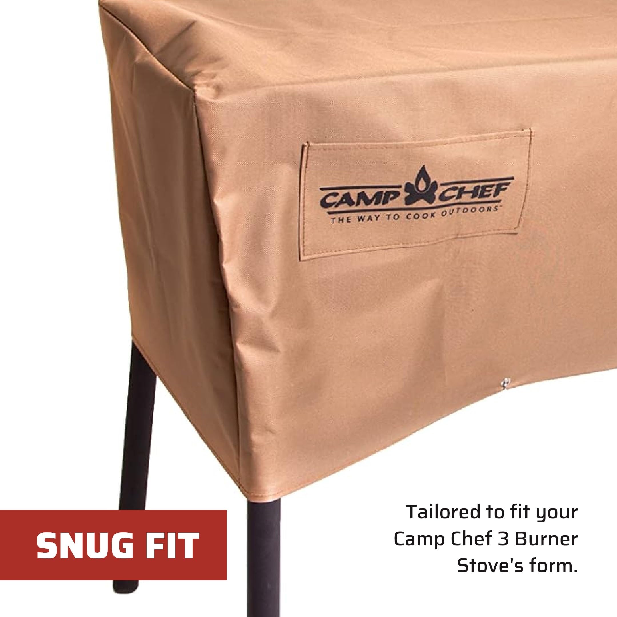 Camp Chef covered stove on patio demonstrating neat all-weather protection