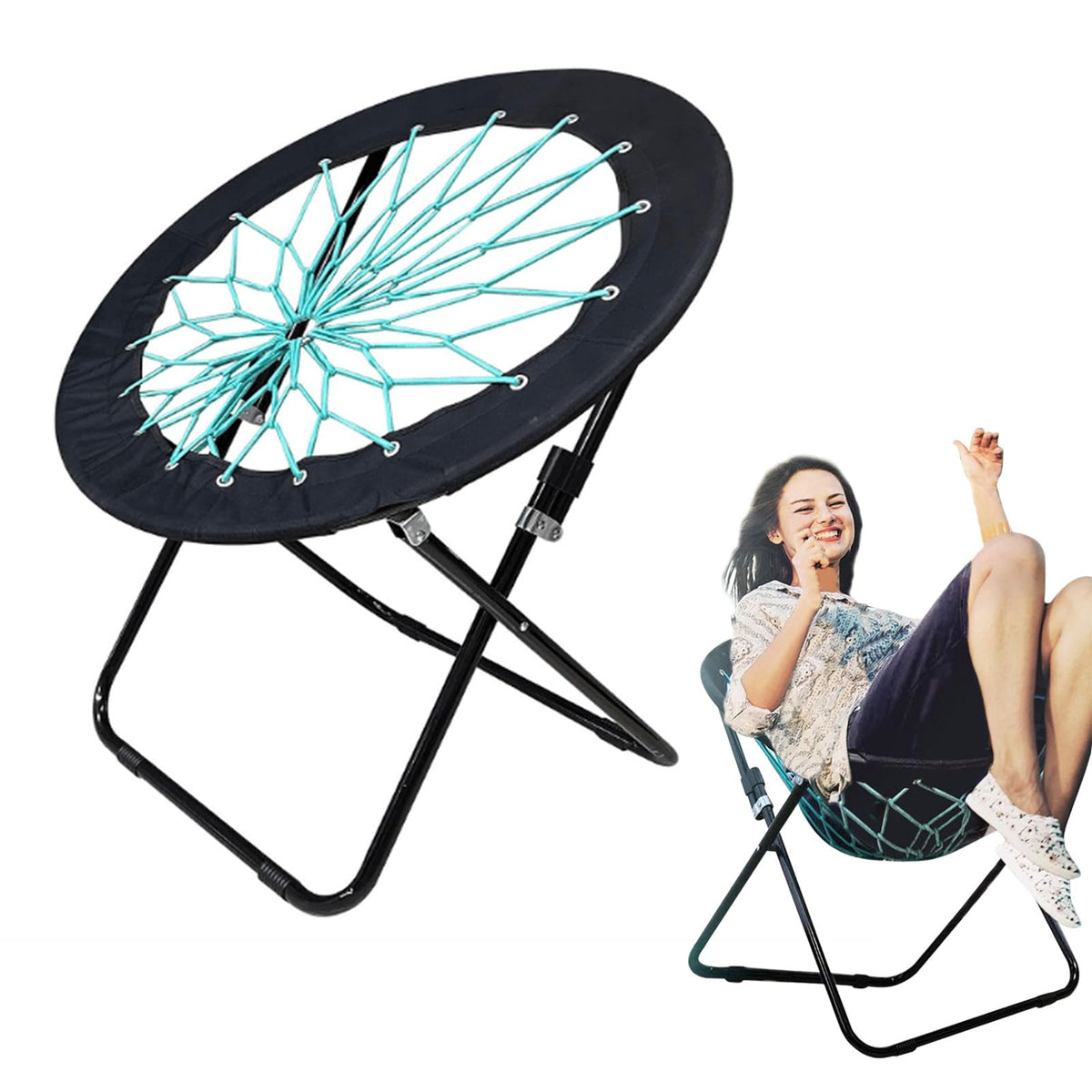 Camp Field front view showing black bungee chair and modern comfort