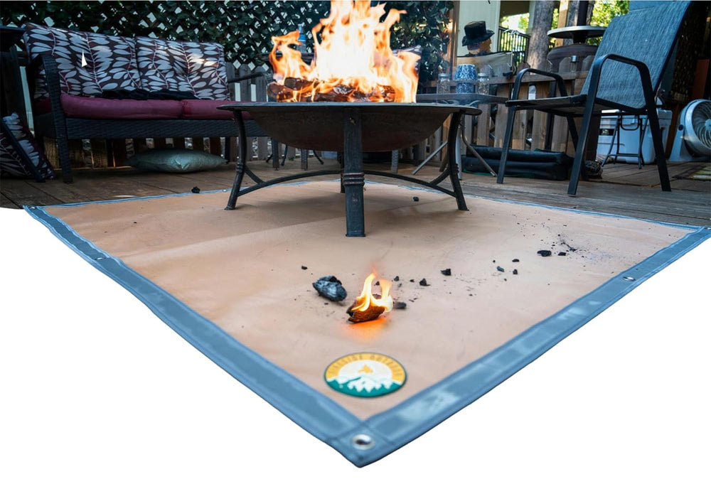Campfire Defender front view showing full 67x60 mat protecting surface