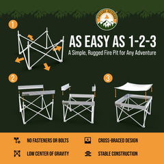 Campfire Defender heat shield and elevated base protecting surface from heat