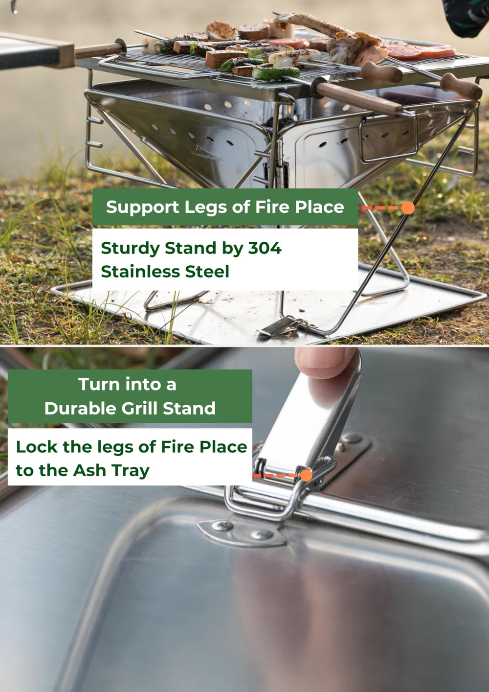 CAMPINGMOON adjustable grill height demonstration for precise heat control while cooking