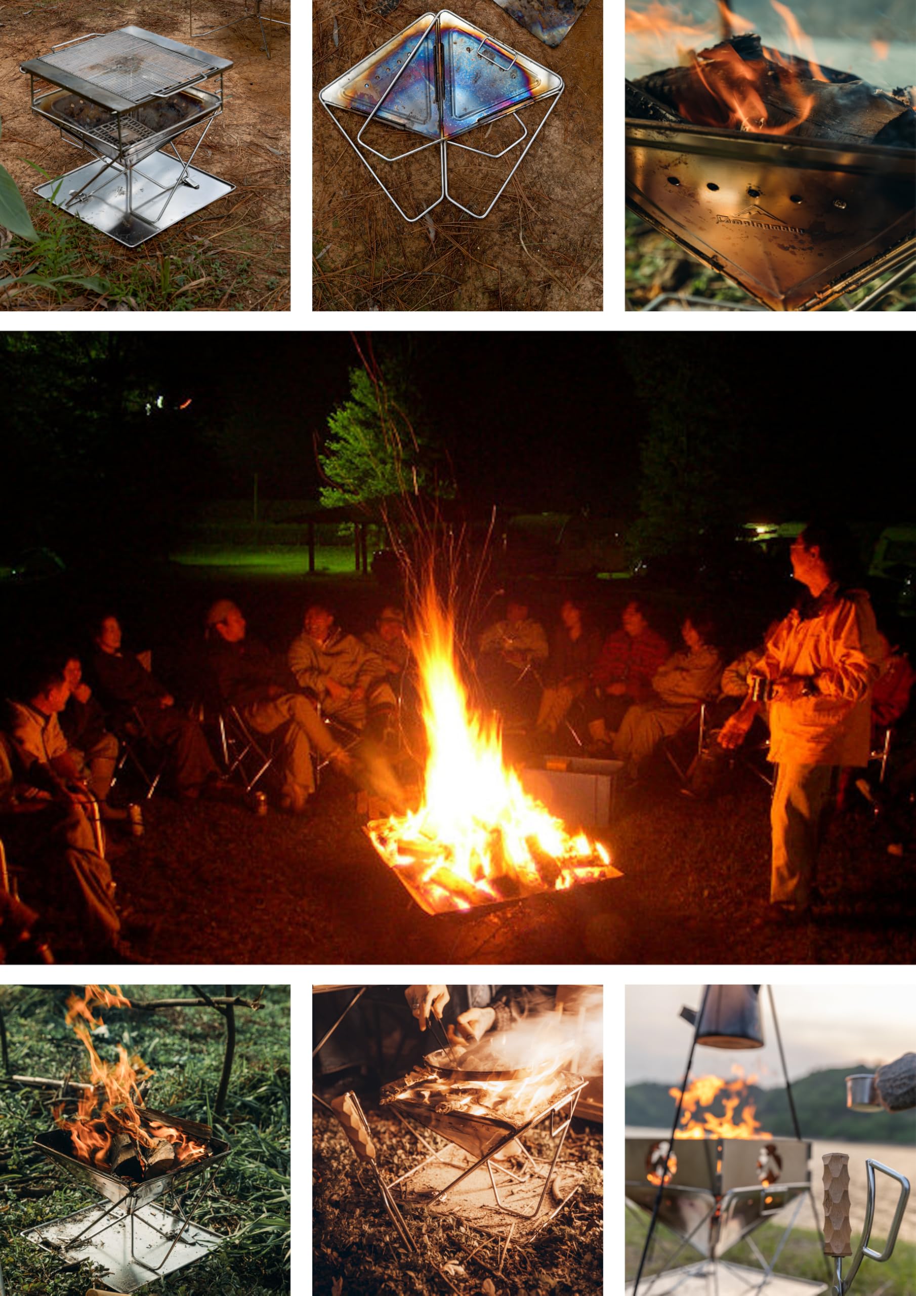 camping moon cooking burgers on grill illustrating even searing and family meals