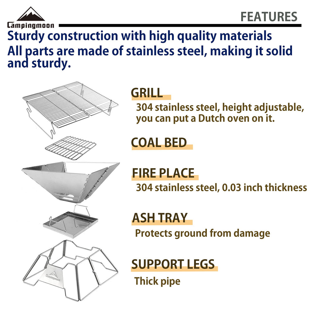 camping moon close-up of 304 stainless steel grate for durable cooking surface