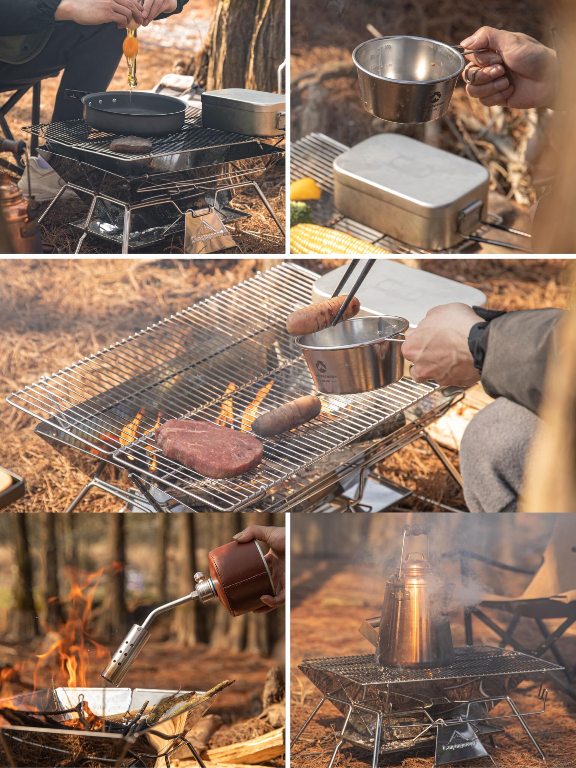 campingmoon MT-3 side view with wood fire burning to illustrate airflow and efficient combustion
