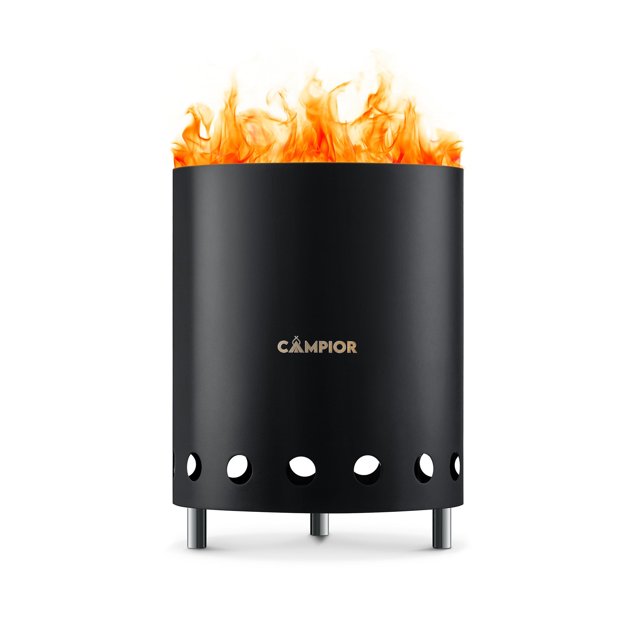 Campior front view black exterior showing sleek stove design and visual appeal