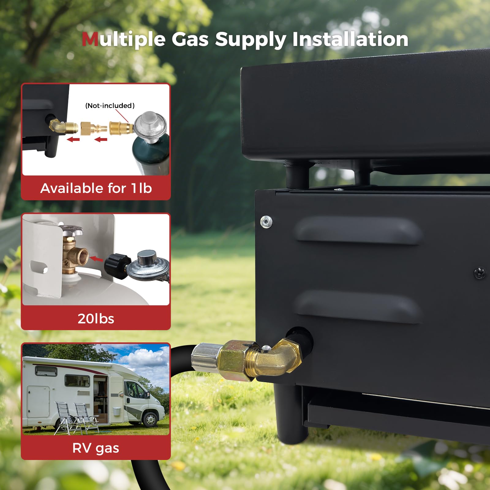 CAMPLUX griddle mounted on an RV counter showing portable outdoor cooking convenience