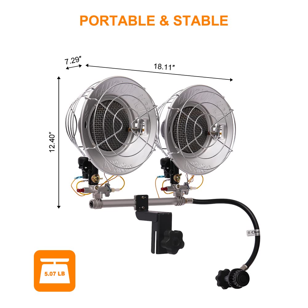 CAMPLUX heater held by hands for scale showing compact portability and strength