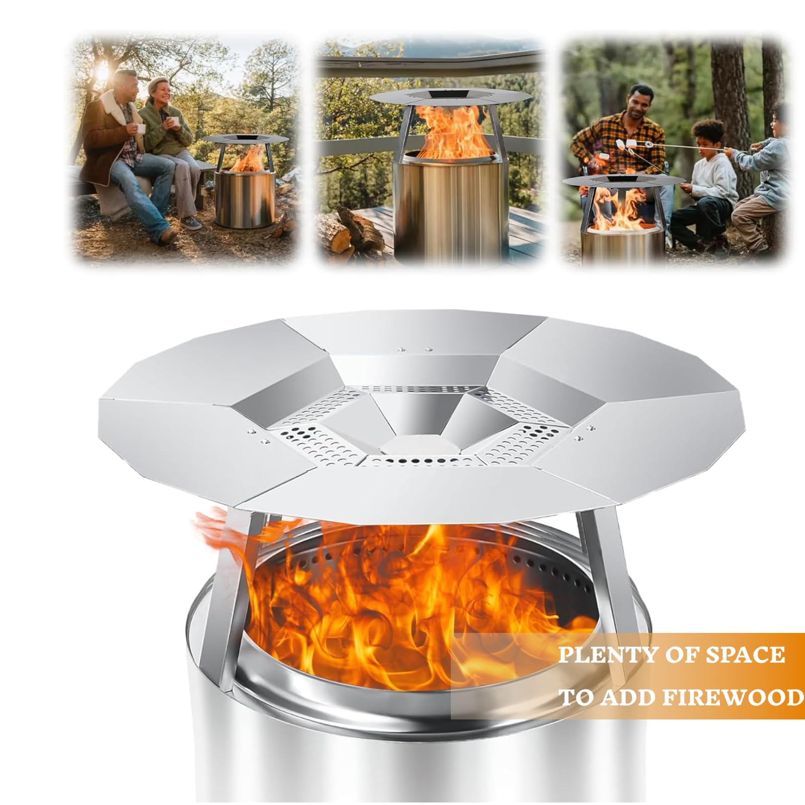 CAMUTKRY outdoor scene with Bonfire and people enjoying improved radiant warmth