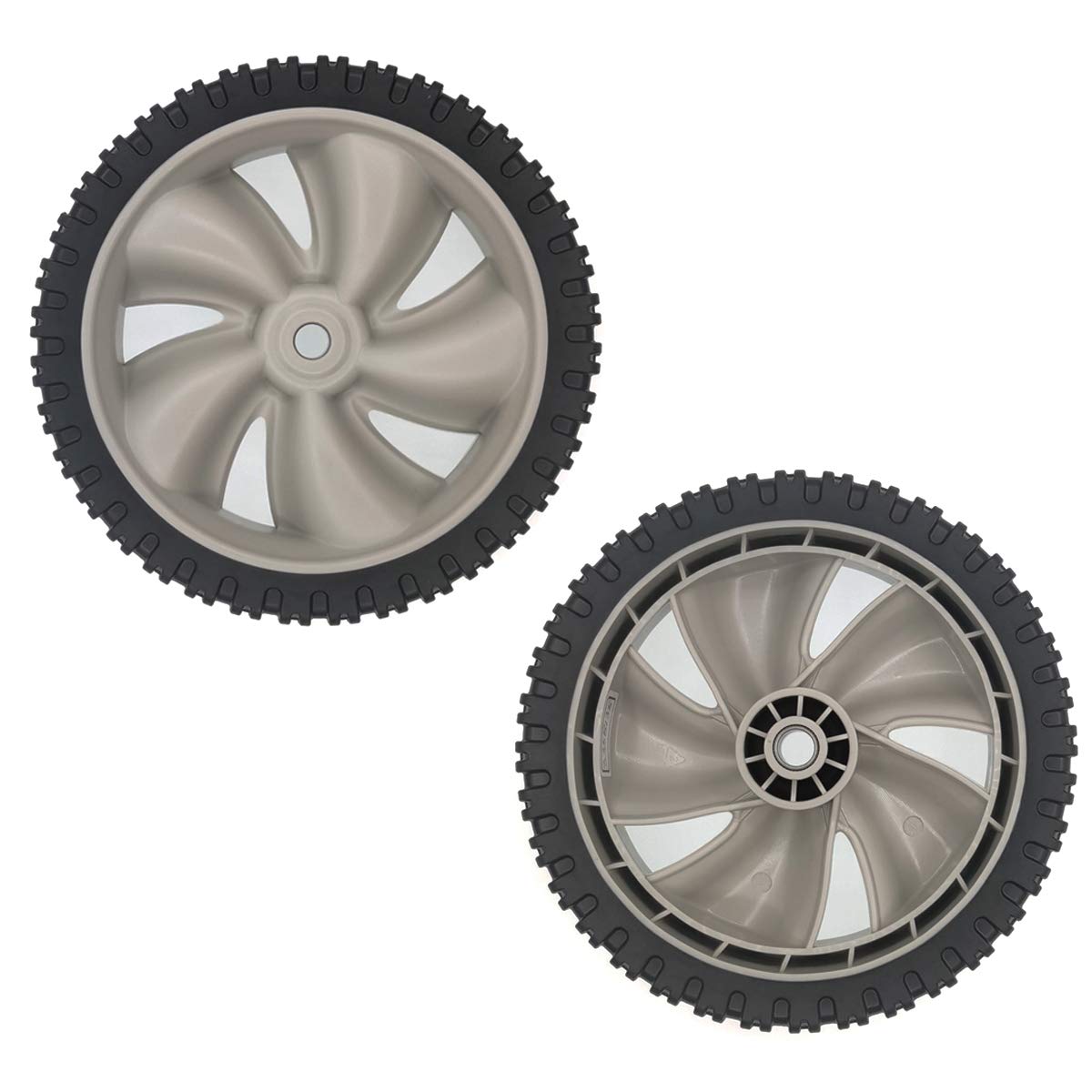 Cancanle front view of both 8-inch replacement mower wheels showing ready-to-install benefit