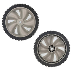 Cancanle front view of both 8-inch replacement mower wheels showing ready-to-install benefit