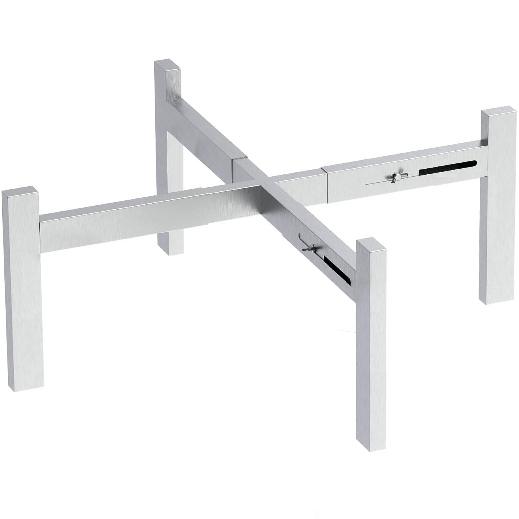 CANDANA stand front view showing stable elevated platform and sleek steel finish