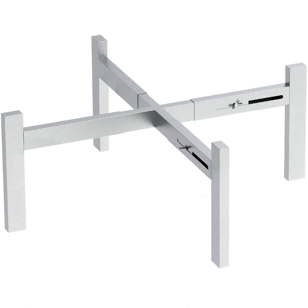 CANDANA stand front view showing stable elevated platform and sleek steel finish
