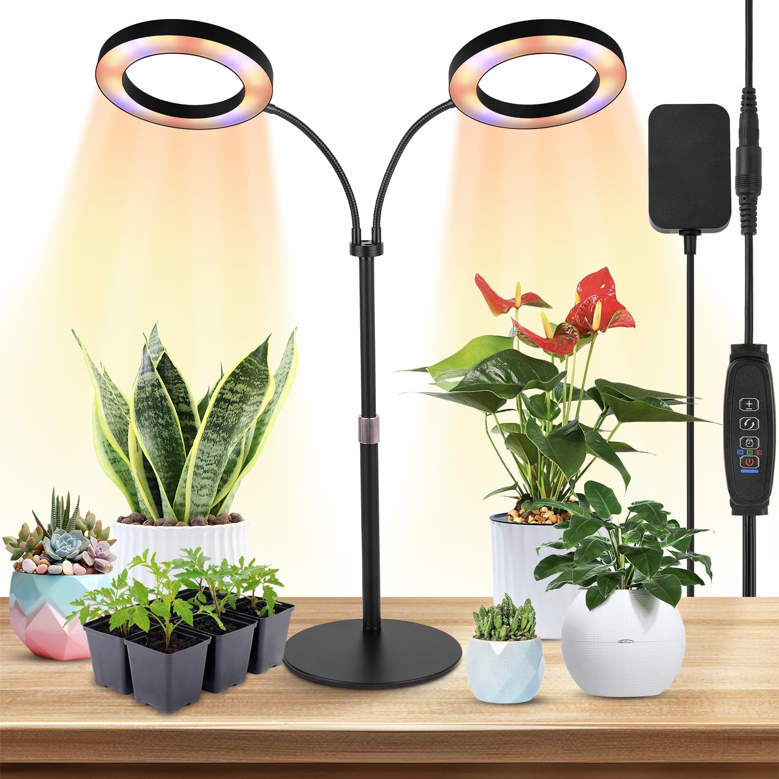 canvage front view showing dual heads and compact base, clear plant coverage benefit