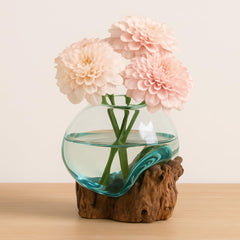 Cape Craftsmen driftwood base detail showing snug fit and natural stability benefit
