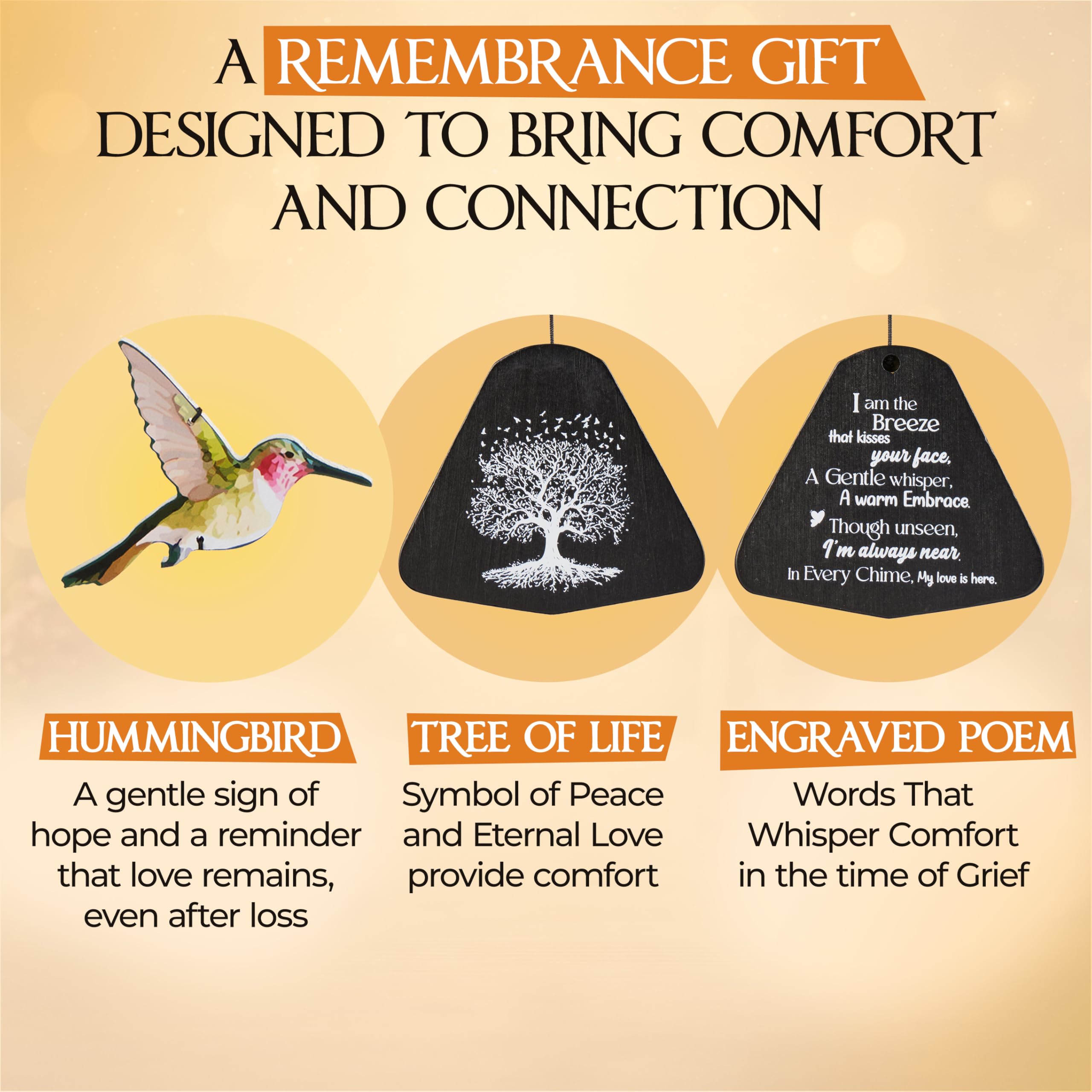 Captain Decor close-up of double-sided engraving on hummingbird chime offering lasting personalization