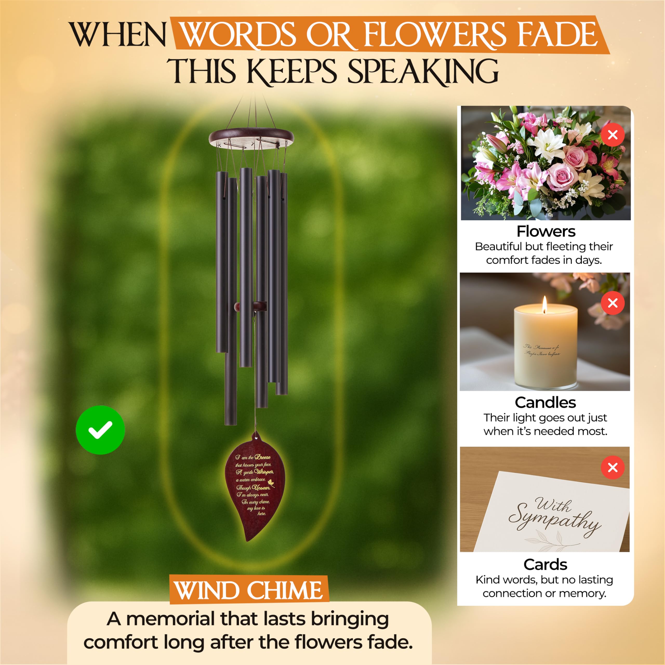 Captain Decor lifestyle porch setting with chime creating a peaceful remembrance atmosphere