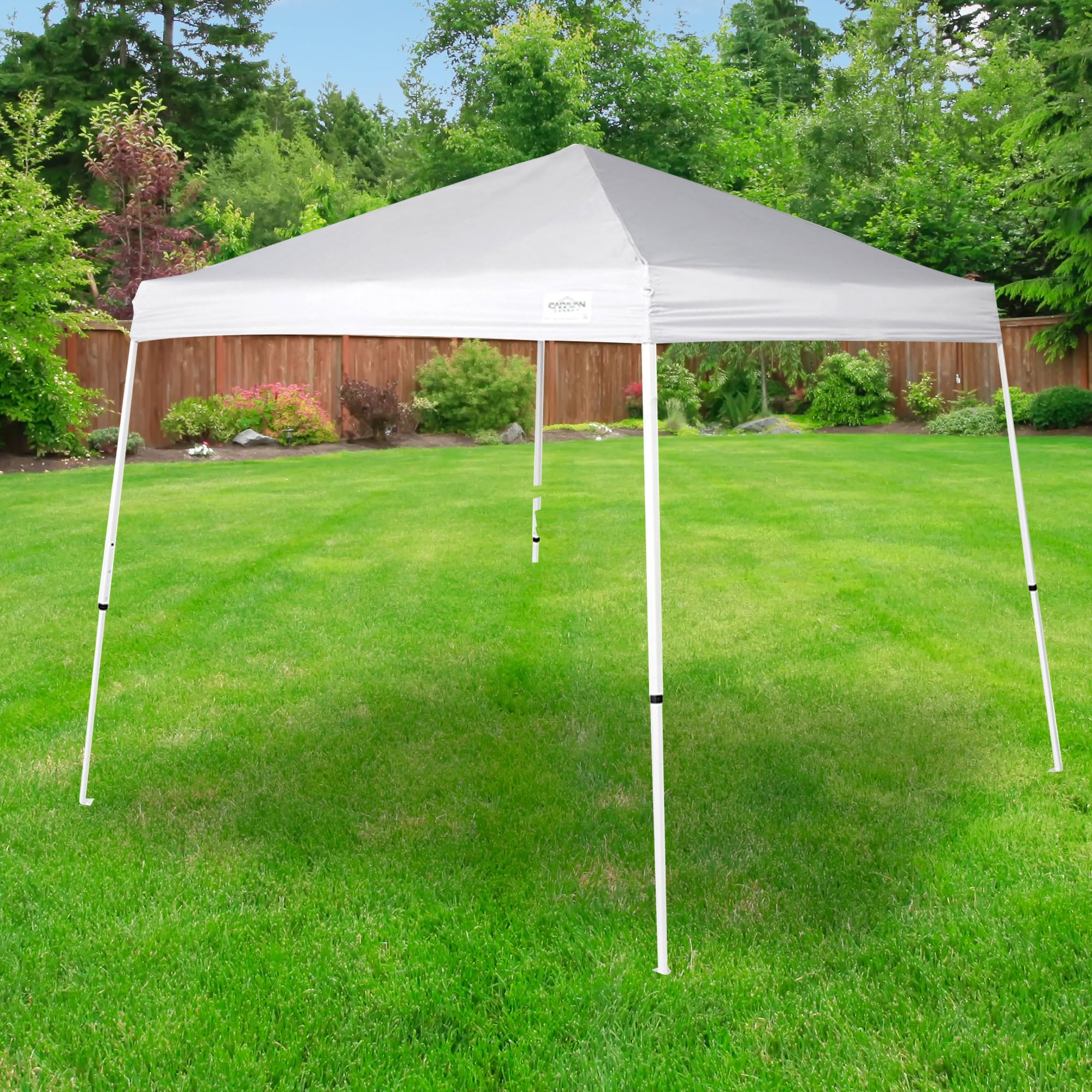 Caravan canopy in backyard providing shade for outdoor gathering benefit