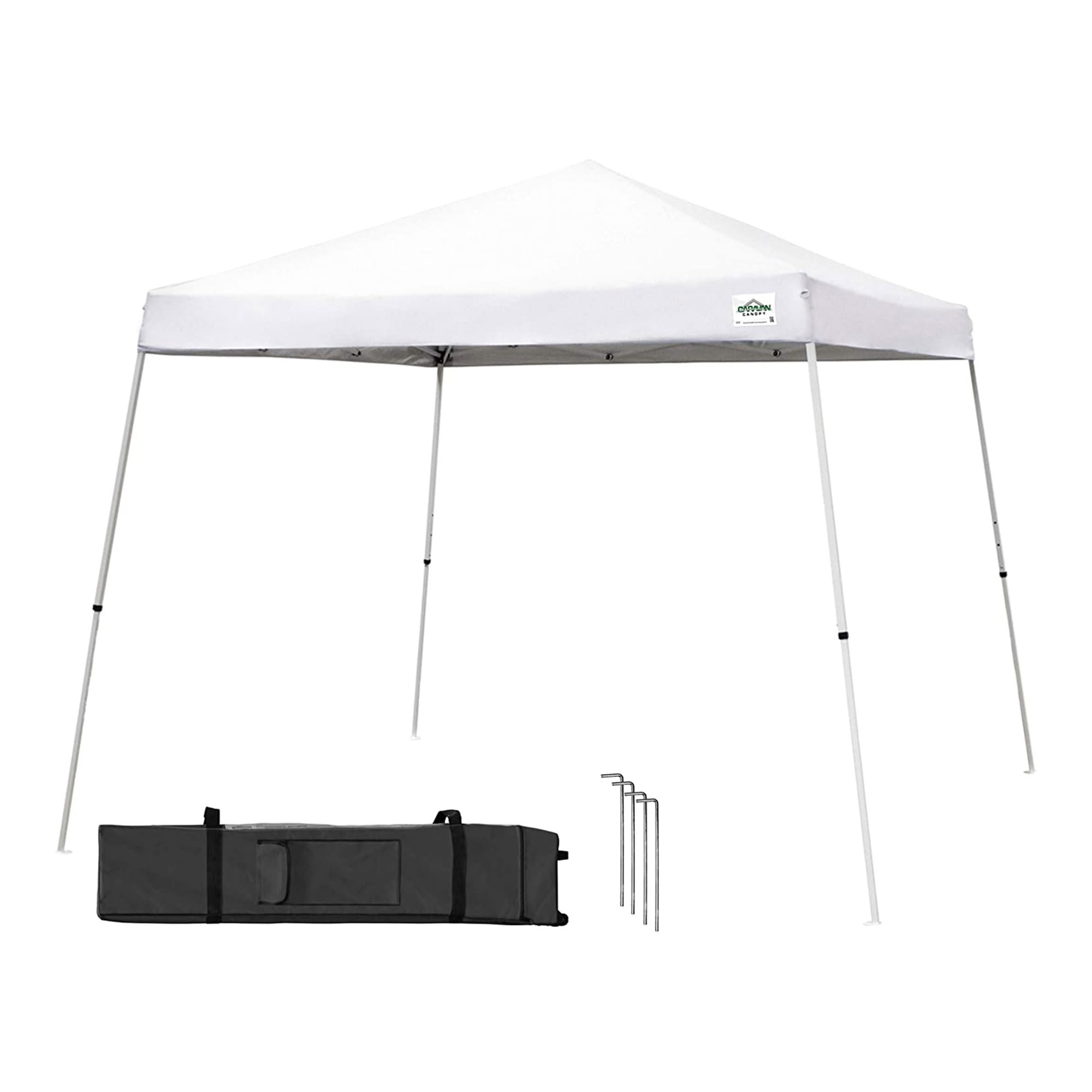 Caravan canopy front view showing full 12x12 shade and clean roof profile benefit