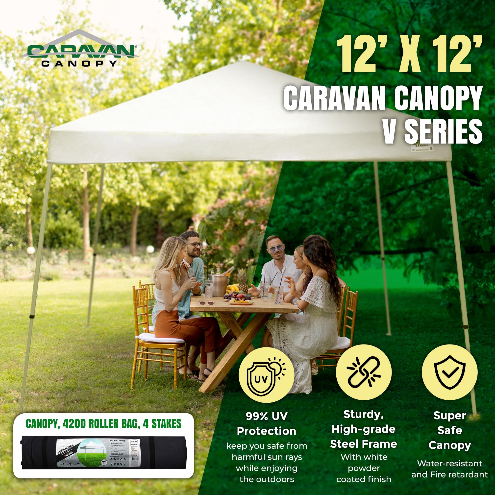 Caravan canopy close-up of 150D polyester top showing texture and water resistance benefit
