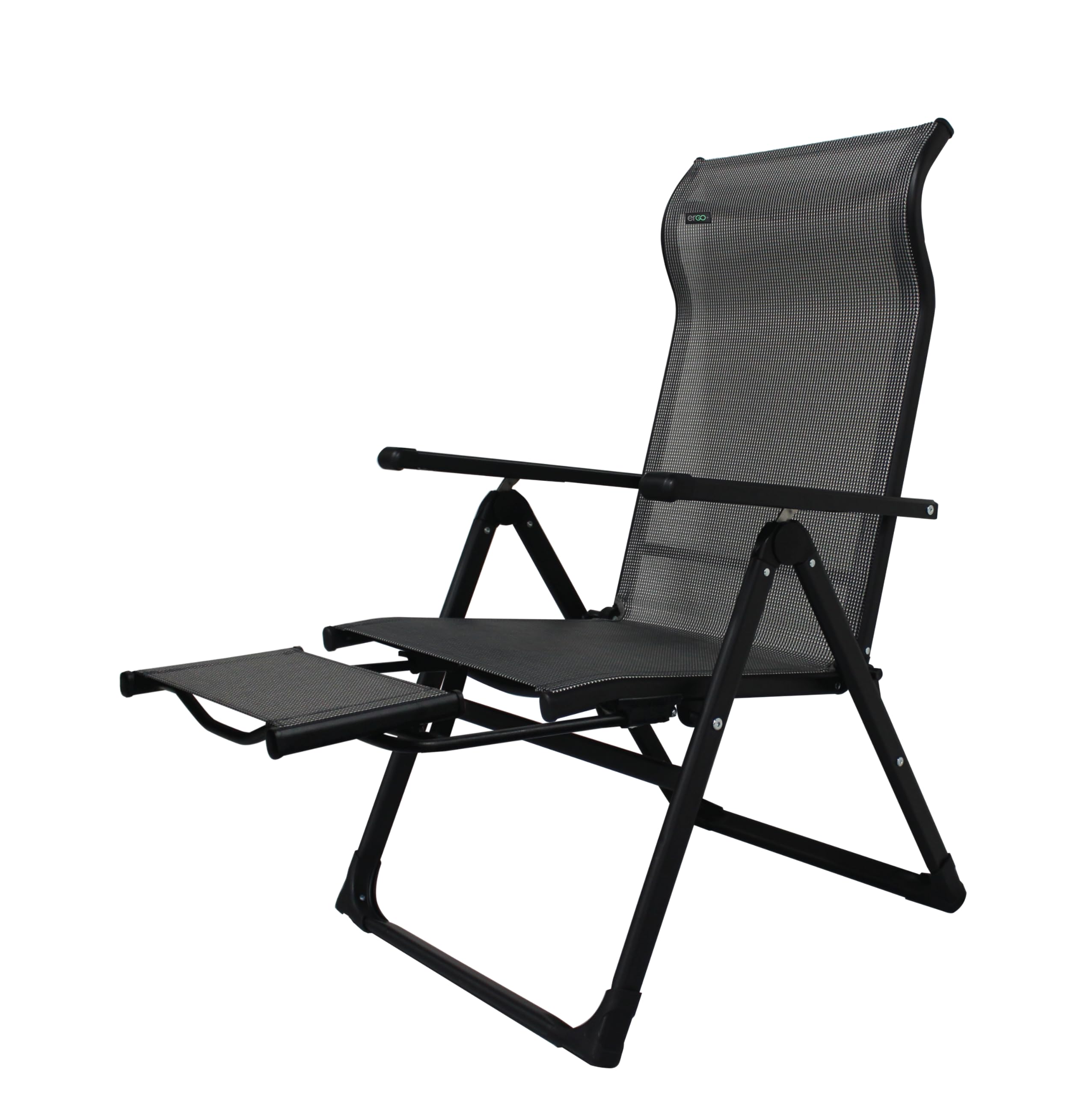 Caravan front view of chair showing full recline and sturdy frame benefit