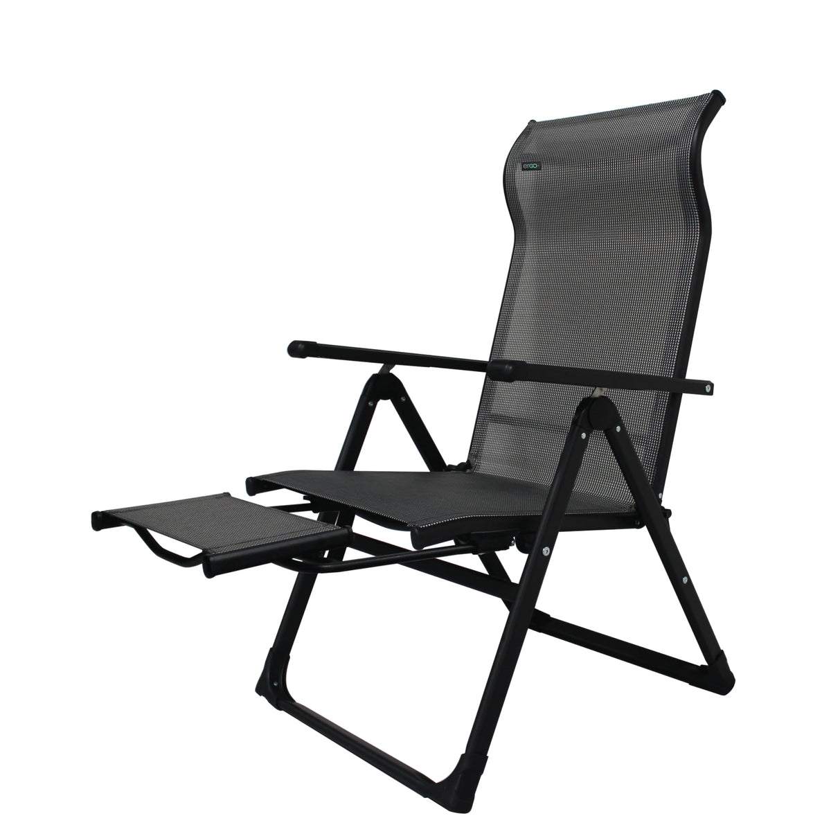 Caravan front view of chair showing full recline and sturdy frame benefit