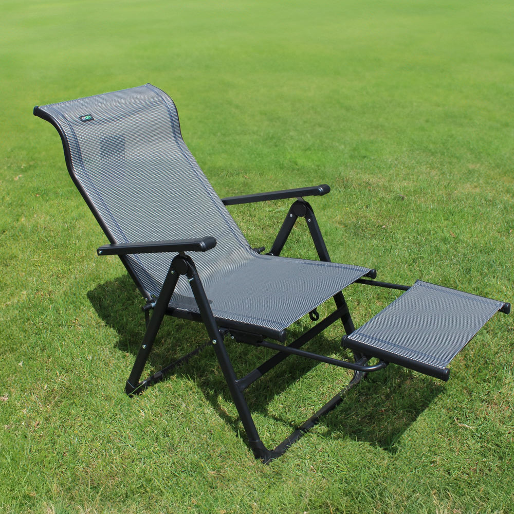 Caravan lounge chair in backyard showing relaxation and outdoor comfort benefit