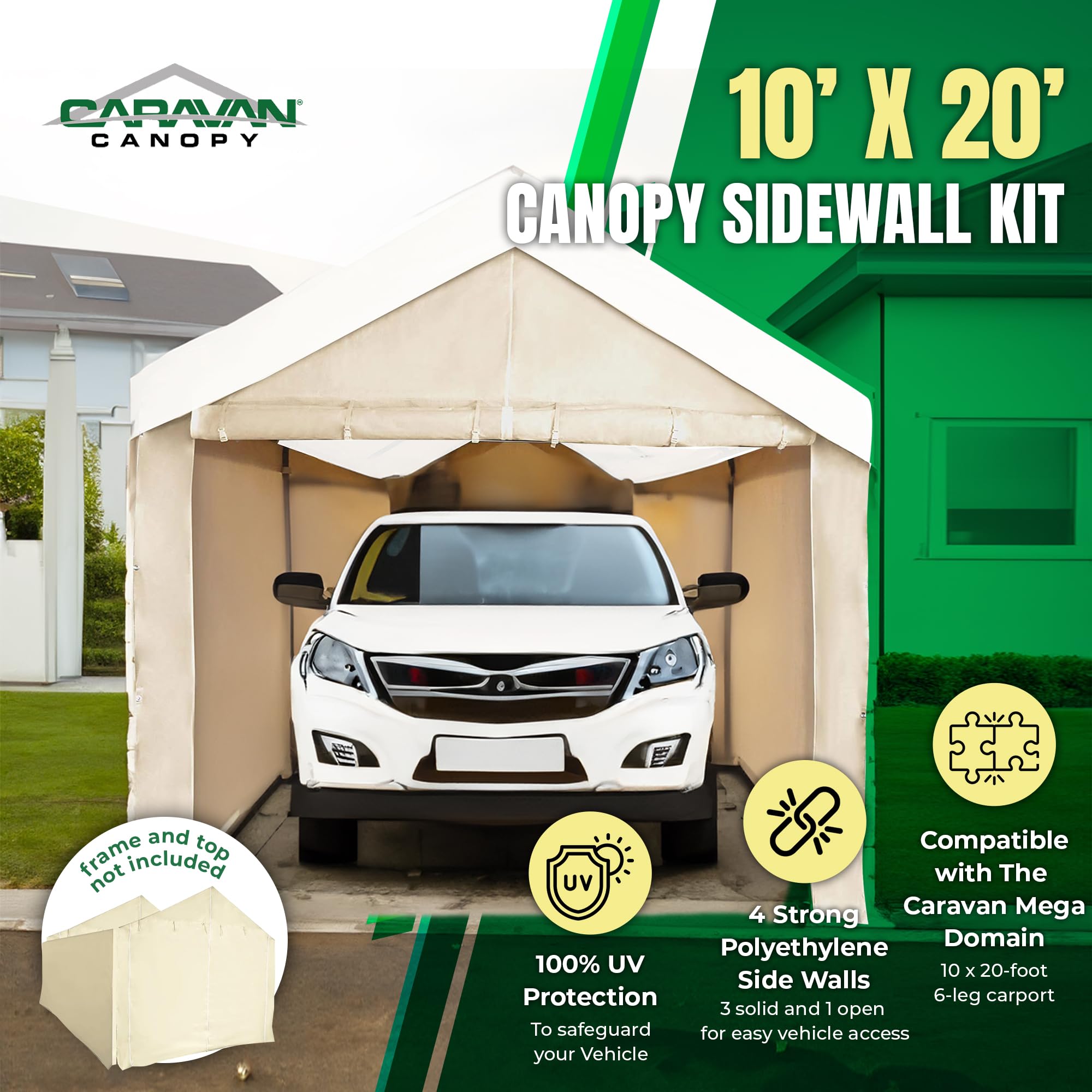 Caravan open-access panel with vehicle entering for easy parking access