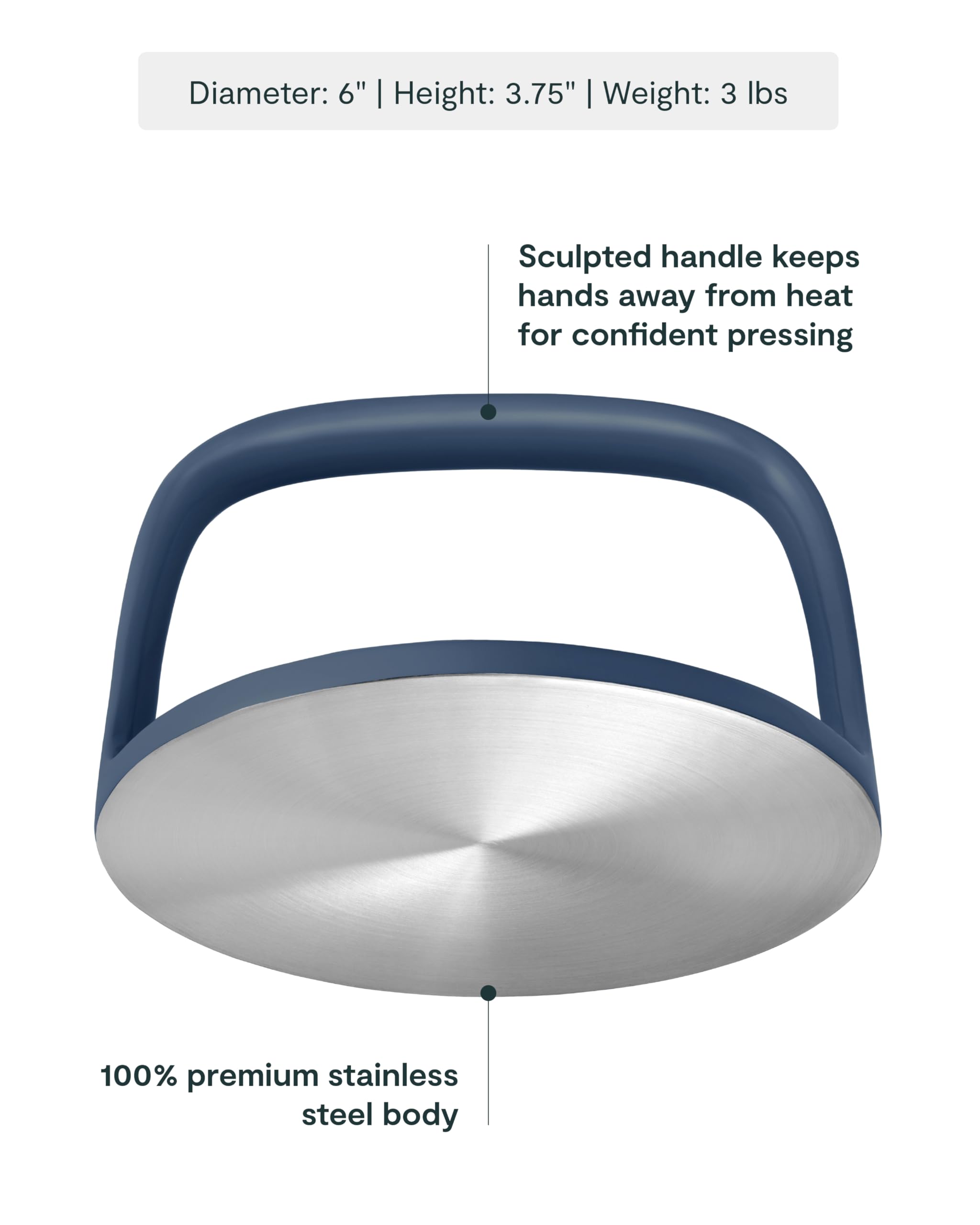 Caraway grill press handle close-up offering comfortable, heat-safe grip