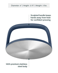Caraway grill press handle close-up offering comfortable, heat-safe grip