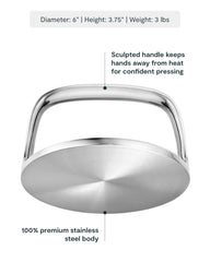 Caraway grill press handle close-up offering a secure comfortable heat-safe grip