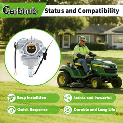 Carbhub carburetor installed on mower demonstrating improved starting reliability