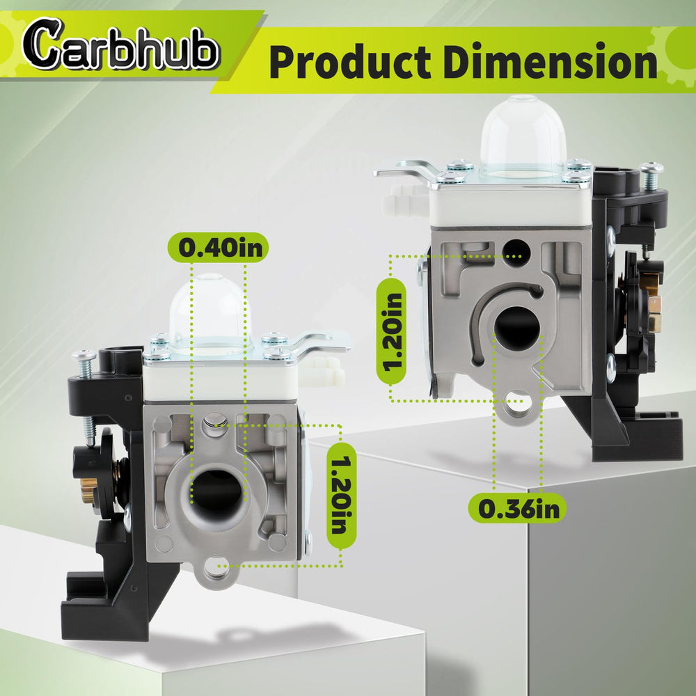 Carbhub carburetor mounted on Echo trimmer showing direct-fit replacement benefit