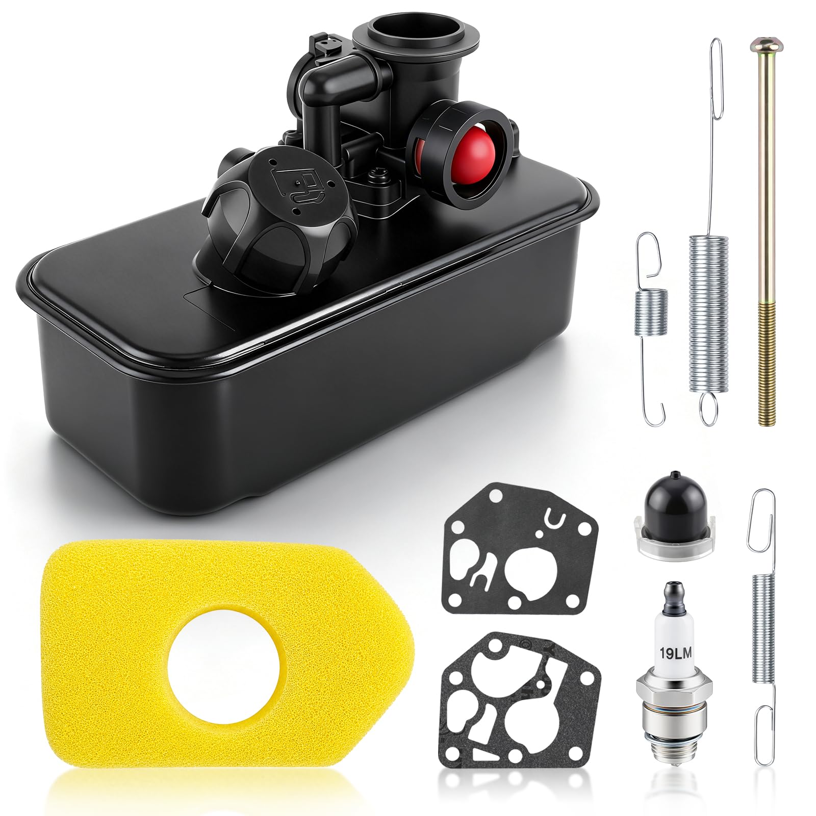 Carbhub front view of fuel tank and carburetor kit, clear identification benefit