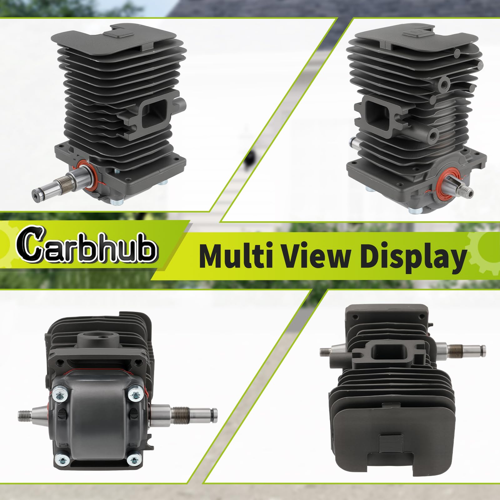 Carbhub installed cylinder on Stihl MS180 illustrating direct replacement benefit