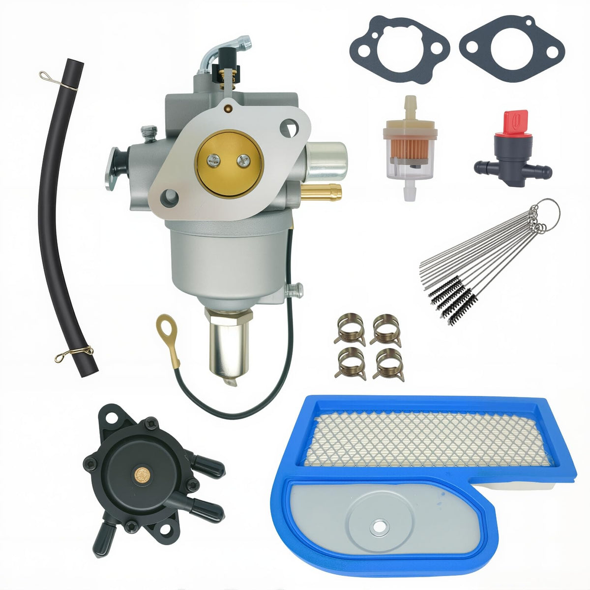 Carburionix kit front view showing all included carburetor parts and quick service readiness