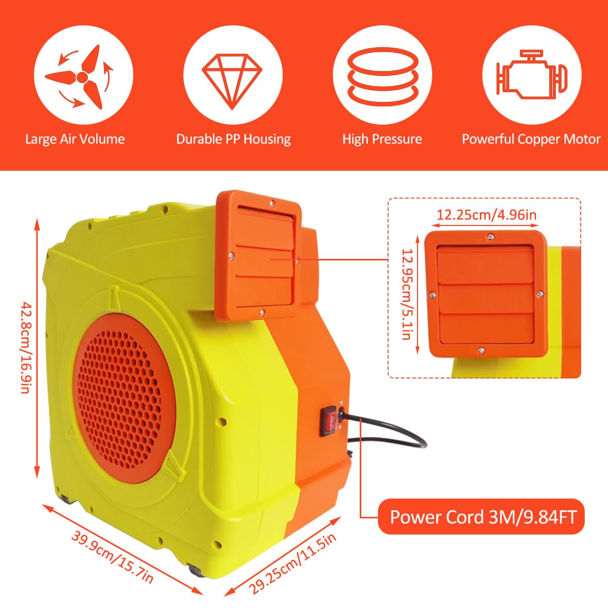 Carivia blower inflating a bounce house fast, reducing event setup time