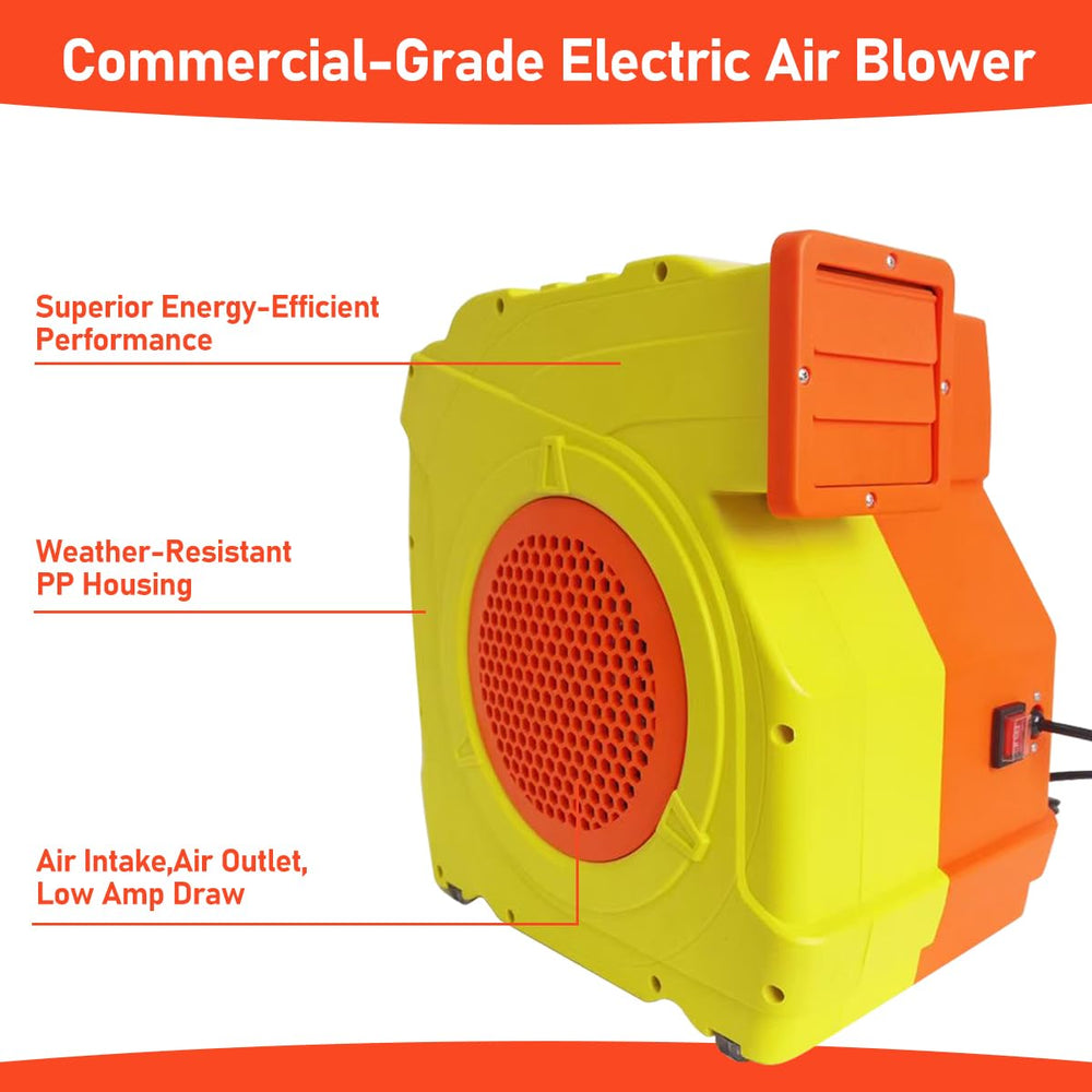 Carivia blower beside person for scale showing compact portability advantage