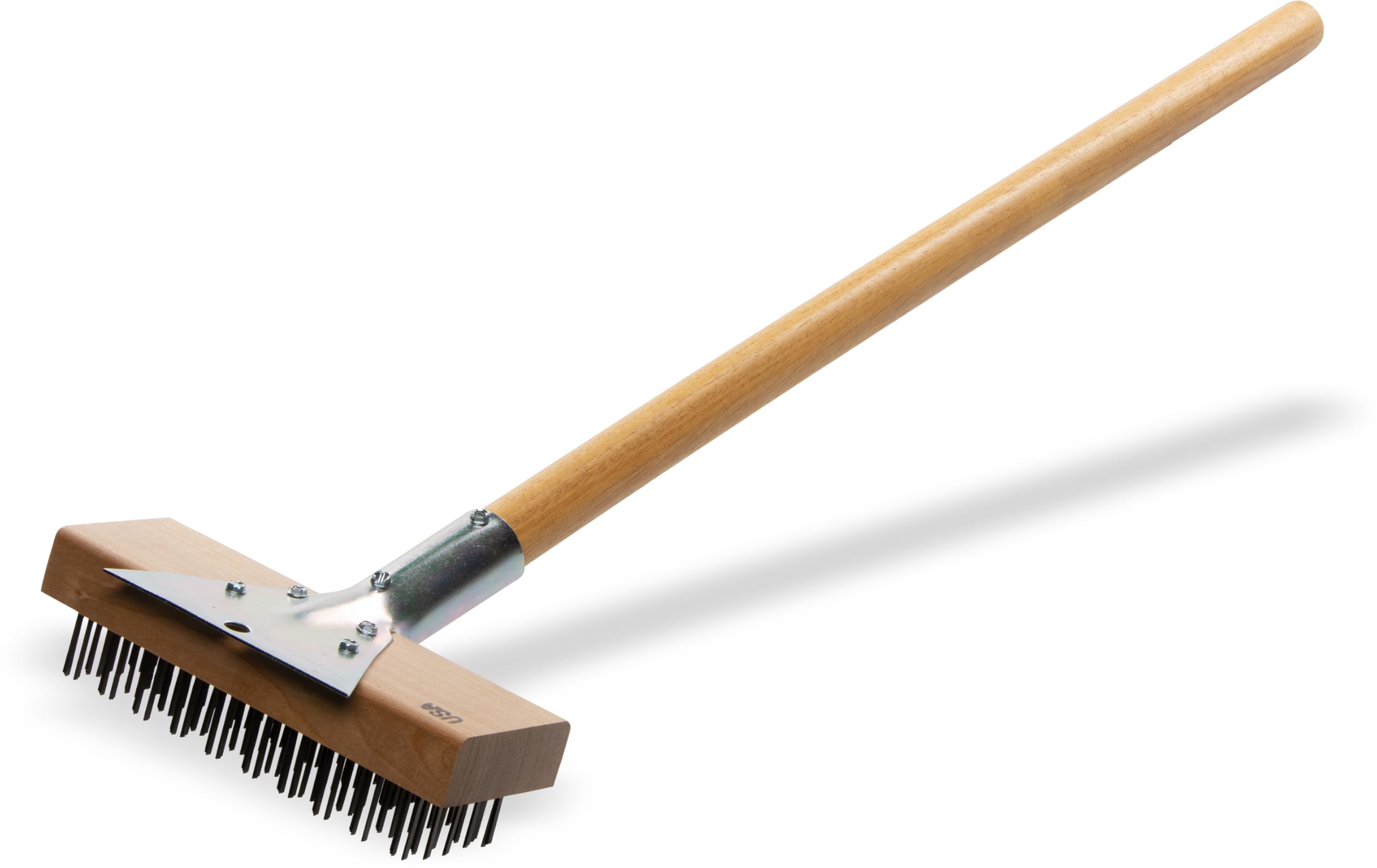 Carlisle wood oven grill brush front view showing full tool and handle benefit
