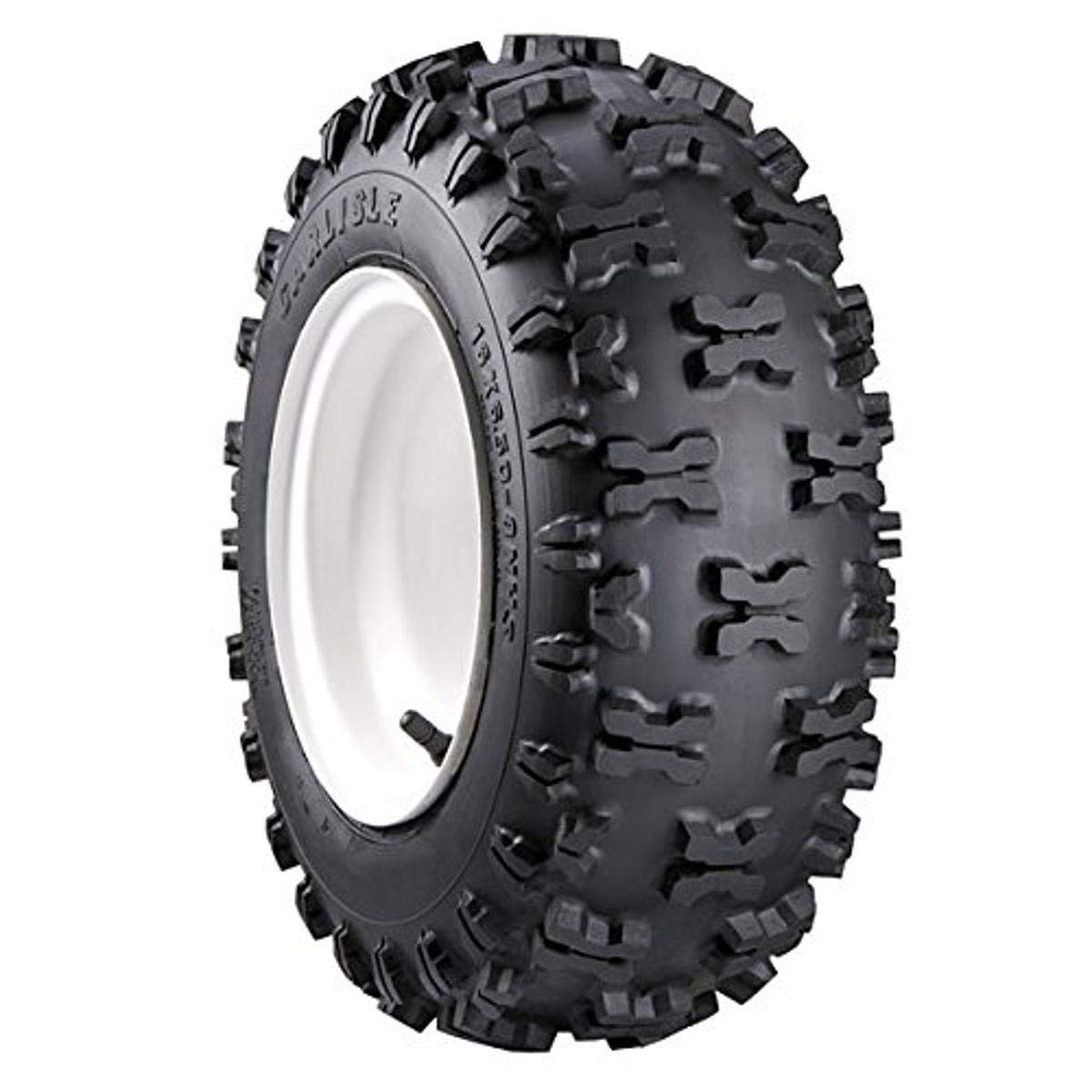 Carlisle Snow Hog tire installed on snow blower showing deep X-tread for improved traction