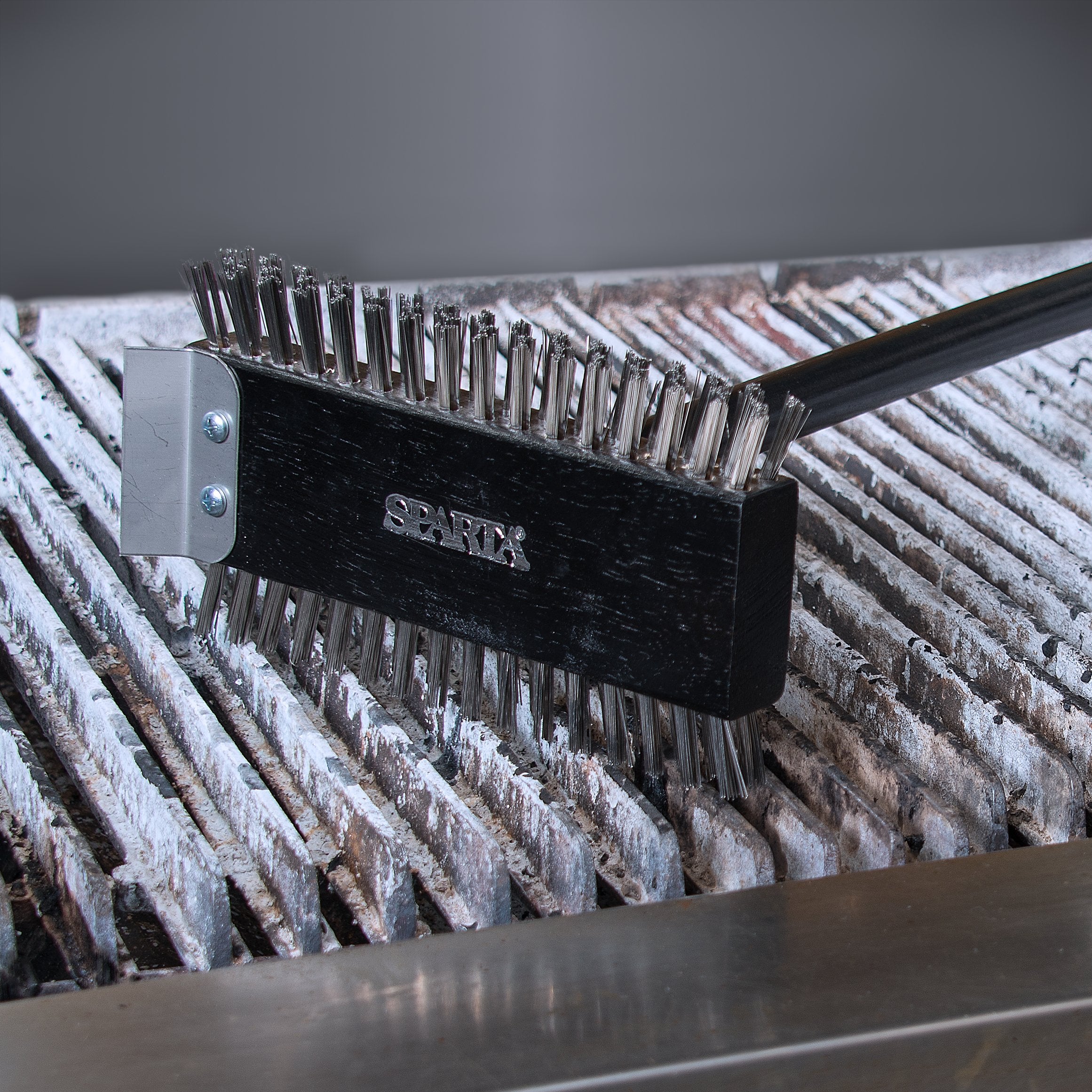 Carlisle SPARTA brush next to ruler showing 30.5-inch length for safe extended reach