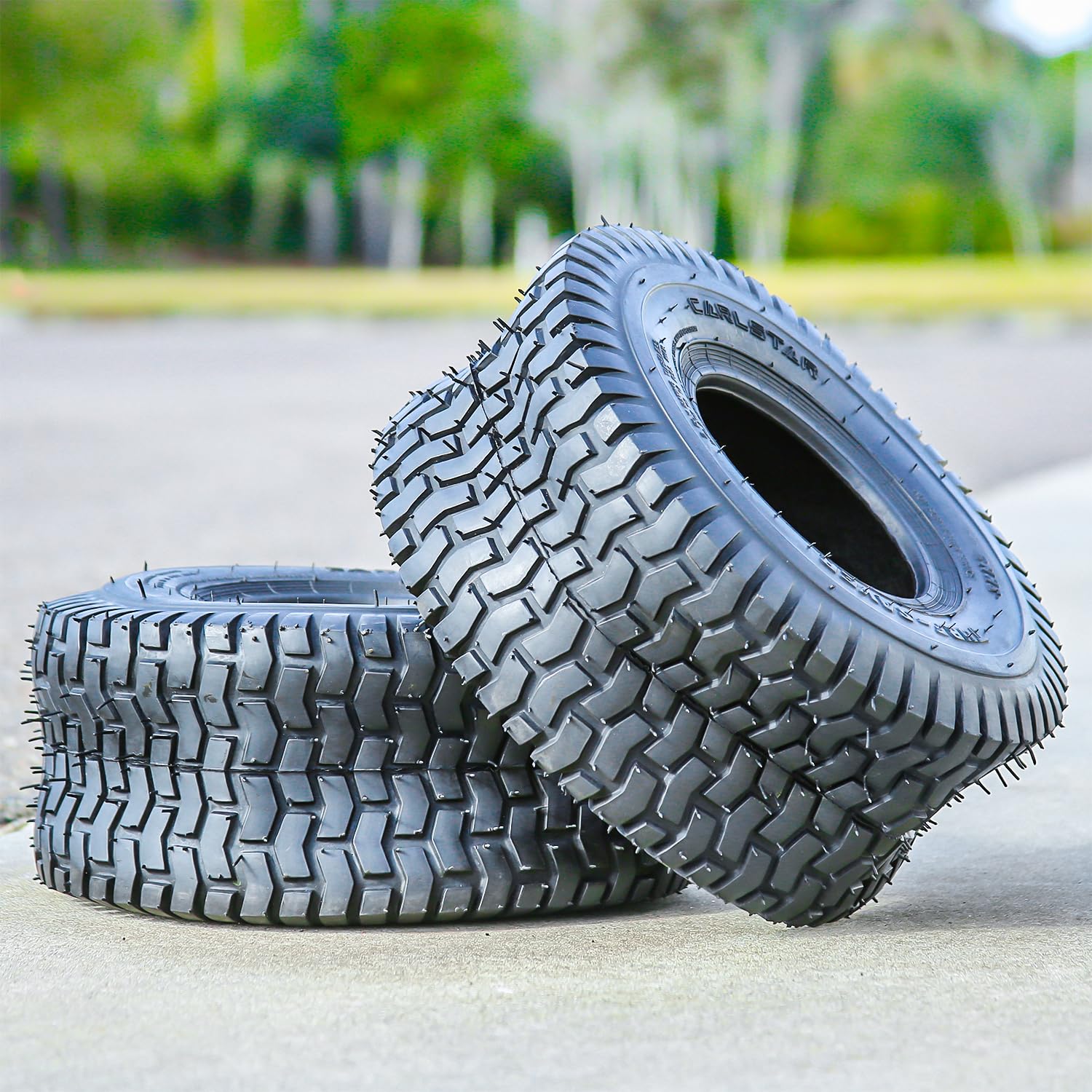 Carlisle Turf Saver installed on golf cart demonstrating turf-friendly traction