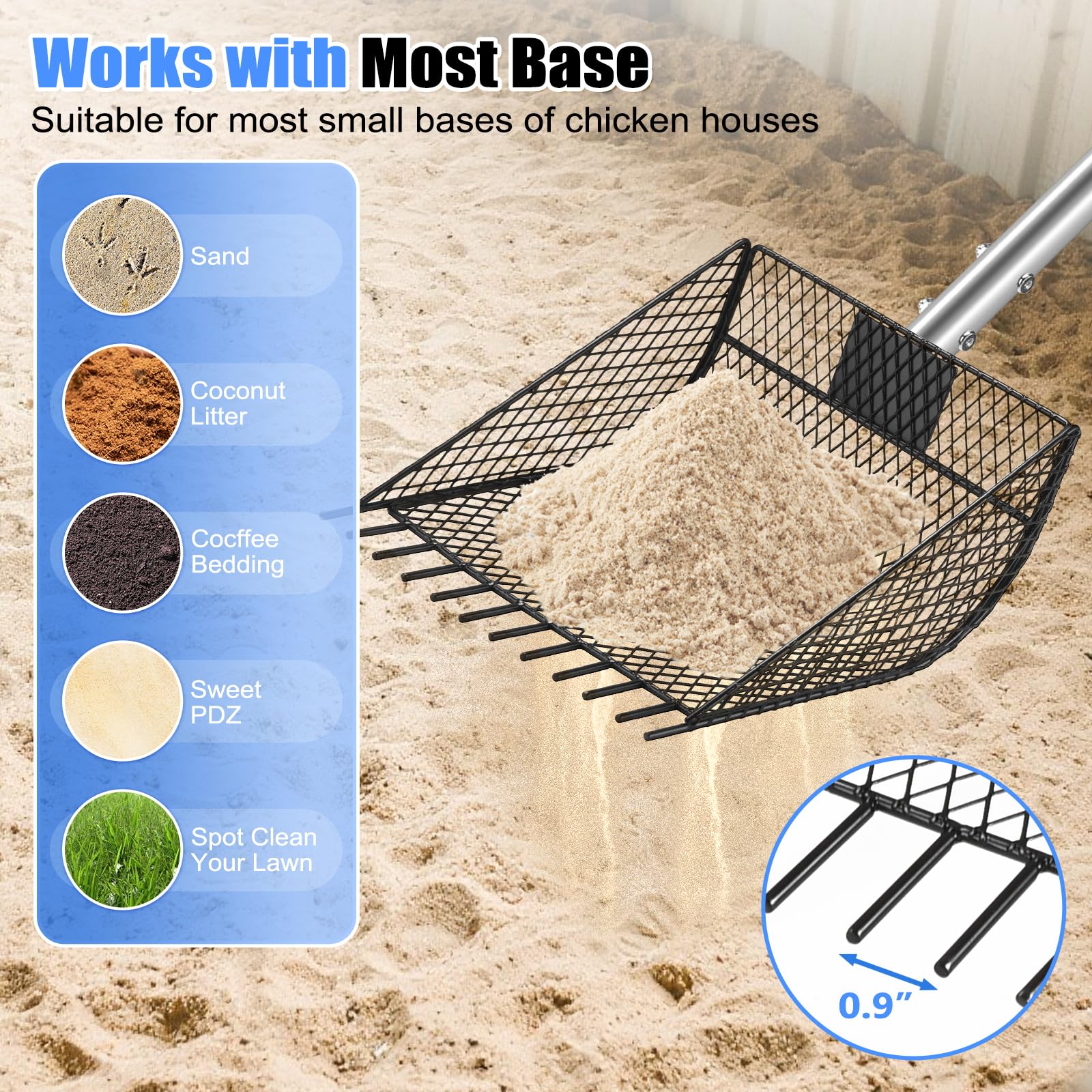 CAROD shovel next to ruler showing scale and large 9.6 inch scoop capacity
