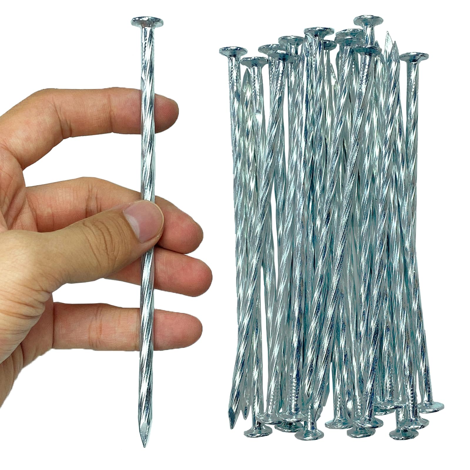 CAROYINO front view of 100-pack stakes showing durable galvanized finish and quantity benefit