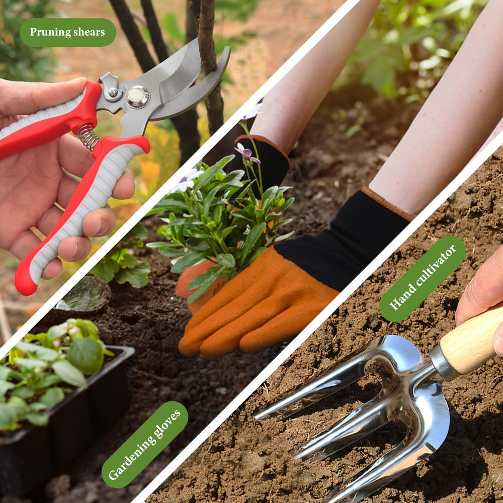 CAROYINO tools used on balcony planters illustrating ease for container gardening