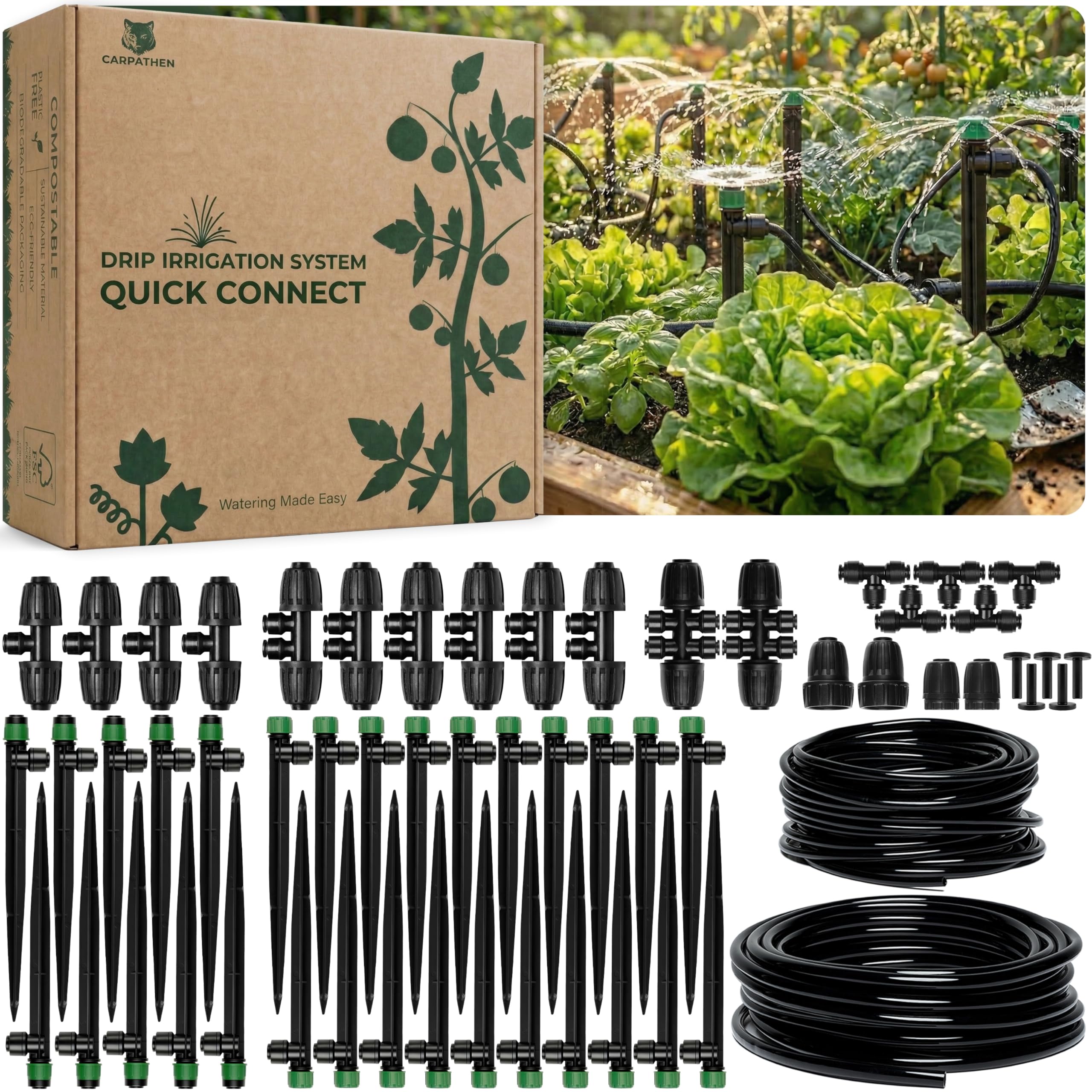 CARPATHEN front packaging of quick connect kit showing components and benefits